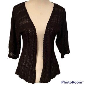 AQUA BRAND SWEATER CARDIGAN BLACK SHIMMER METALLIC OPEN FRONT SIZE S